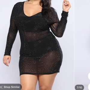 Fashion nova rhinestone mesh dress see-through size 2X in nude and in black mini